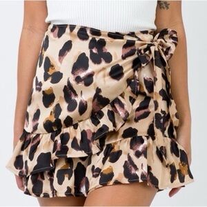 Princess Polly Small Leopard Cheetah Print Wrap Satin Mini Skirt